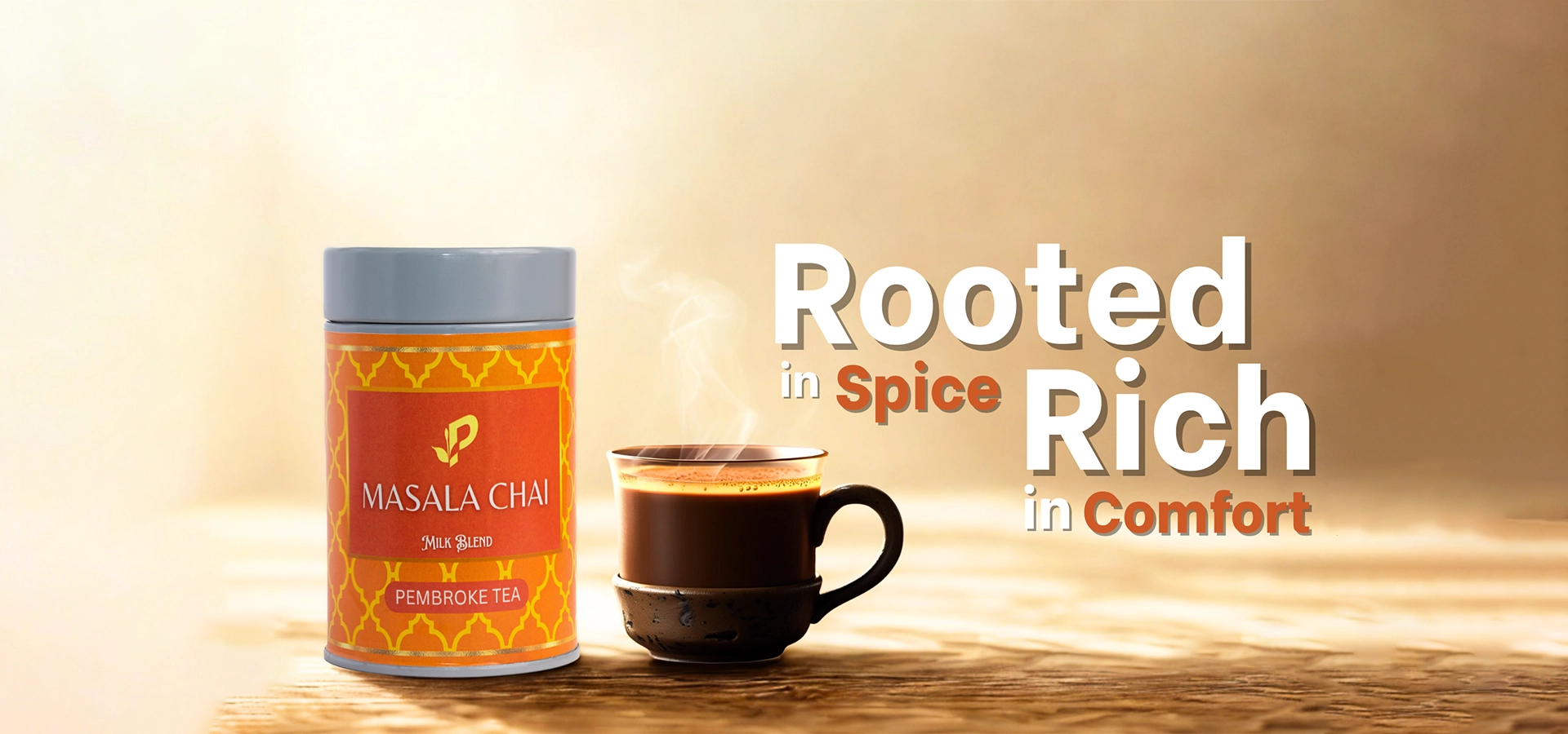 Spiced Indian masala chai blend in the premium tin infused with ginger, cardamom, and cinnamon.