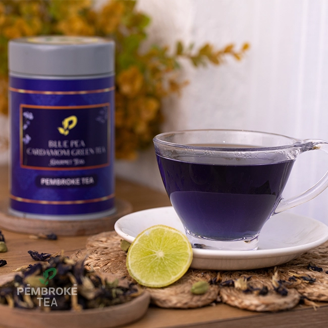 Bulk blue pea and cardamom tea from Nilgiris supplied by top manufacturers with vibrant infusion.