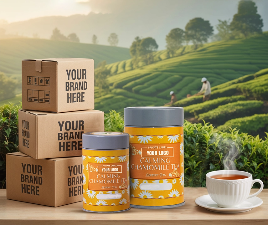 Private label chamomile tea service in India with a tailored pack formats and the branding options