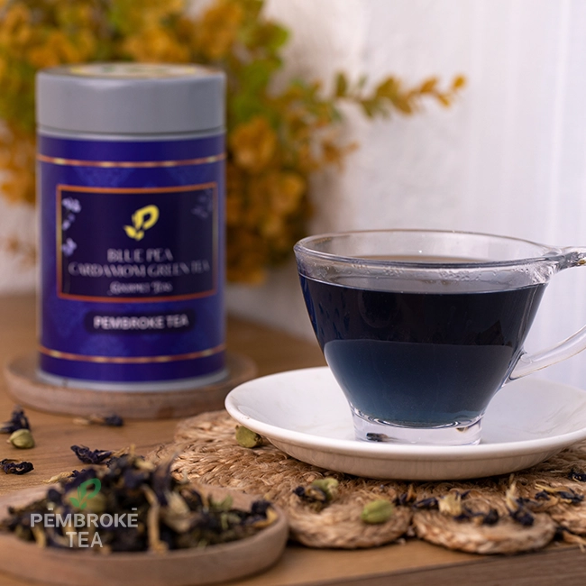 Certified Indian tea exporter offering premium herbal blue pea cardamom tea for cafes and lounges.
