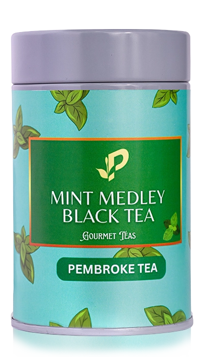 Mint Medley Black Tea tin from Pembroke, a gourmet tea blend with mint leaves for the fresh taste.