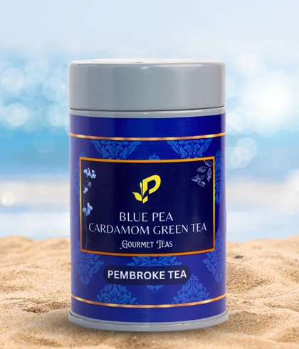 Vibrant butterfly pea flowers with cardamom infused in herbal tea rich in antioxidants & visual appeal