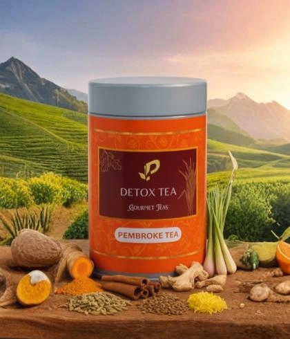 Herbal detox tea blend with natural ingredients to support body cleansing, metabolism & hydration.