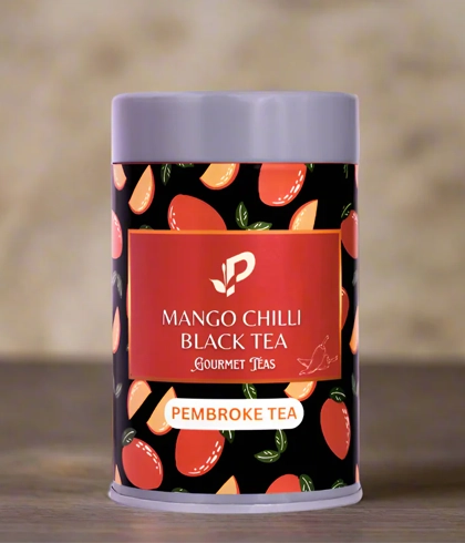Tangy mango flavor blended with spicy chili in powdered tea form offering elegant bold fusion taste.